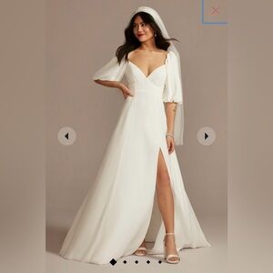 David’s Bridal bubble sleeve georgette v-neck